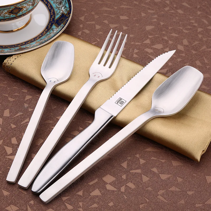 Dinnerware Sets 4Pcs/Set Smiling Face Shape SUS 304 Stainless Steel Kitchen Utensils Knife Fork Western-style Quality | Дом и сад