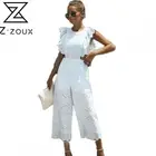 Женский винтажный комбинезон Z-zoux, белый комбинезон с оборками, с вырезами, без рукавов, для вечеринок, размера плюс