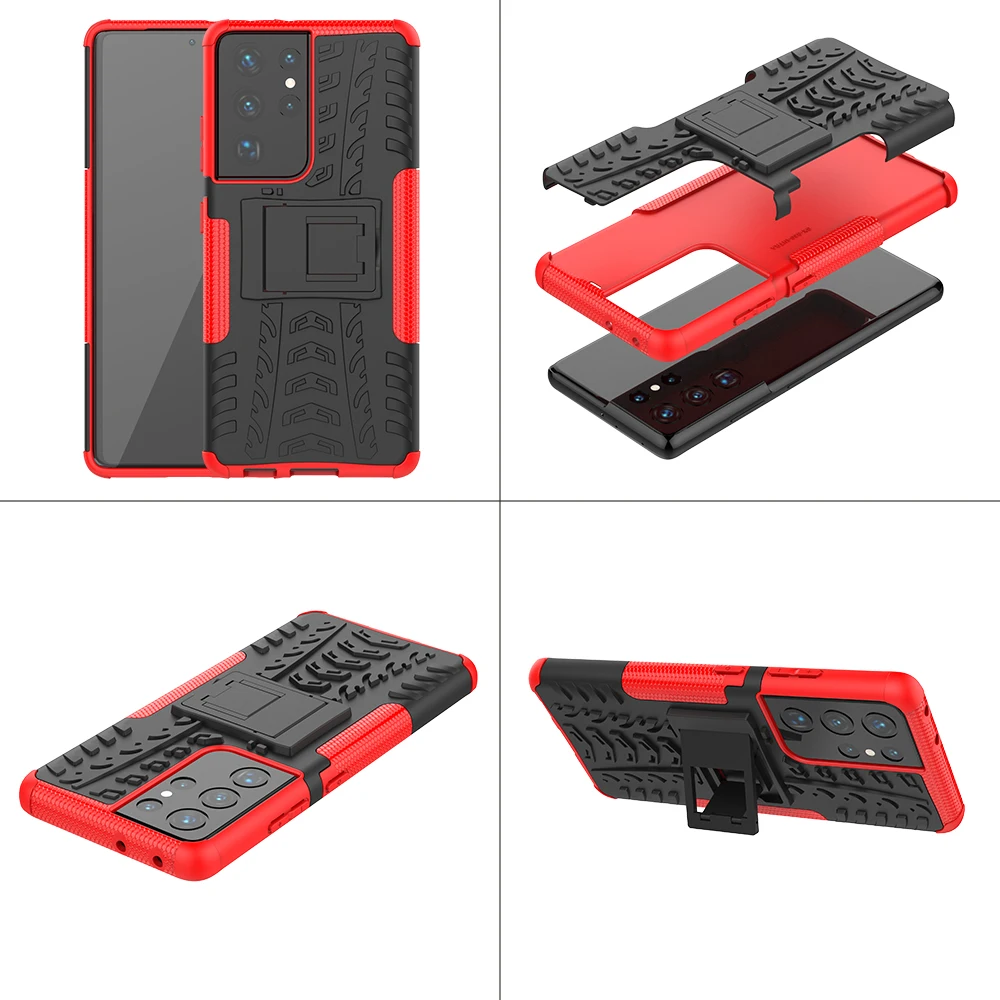 for samsung galaxy s21 ultra case anti knock bumper heavy duty armor stand silicone phone back cover samsung s21 ultra 5g case free global shipping