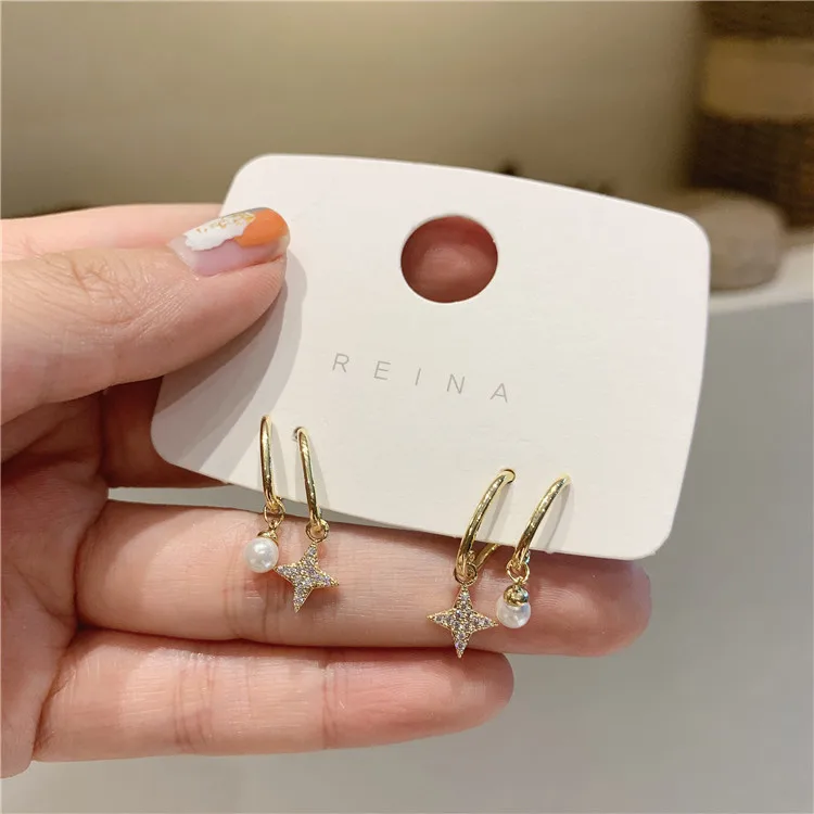 Женские Геометрические серьги Zeojrlly в Корейском стиле с жемчужинами и звездами