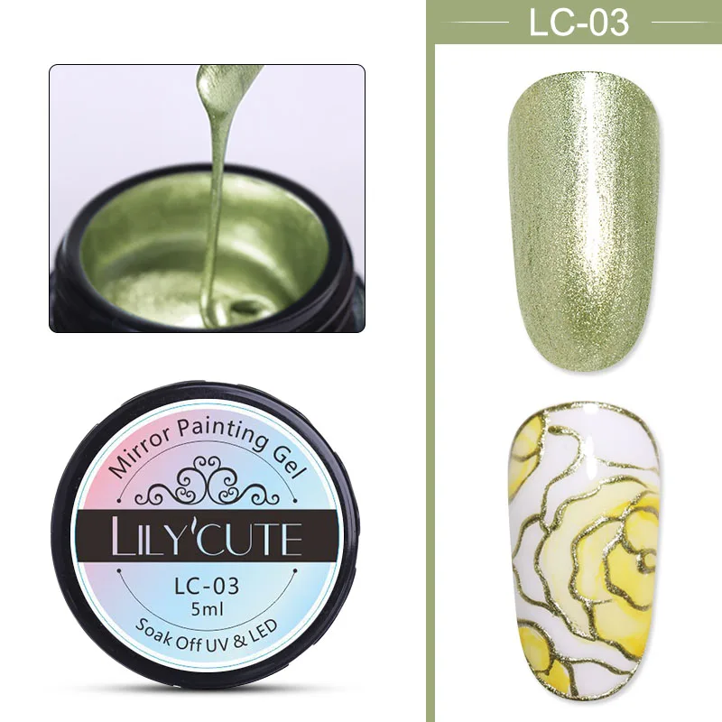 LC-03 LILYCUTE 5 мл металлический зеркальный Гель-лак для ногтей, рисунок, роза, красное золото, серебро, Гель-лак для ногтей, сделай сам - Цвет: LC-03