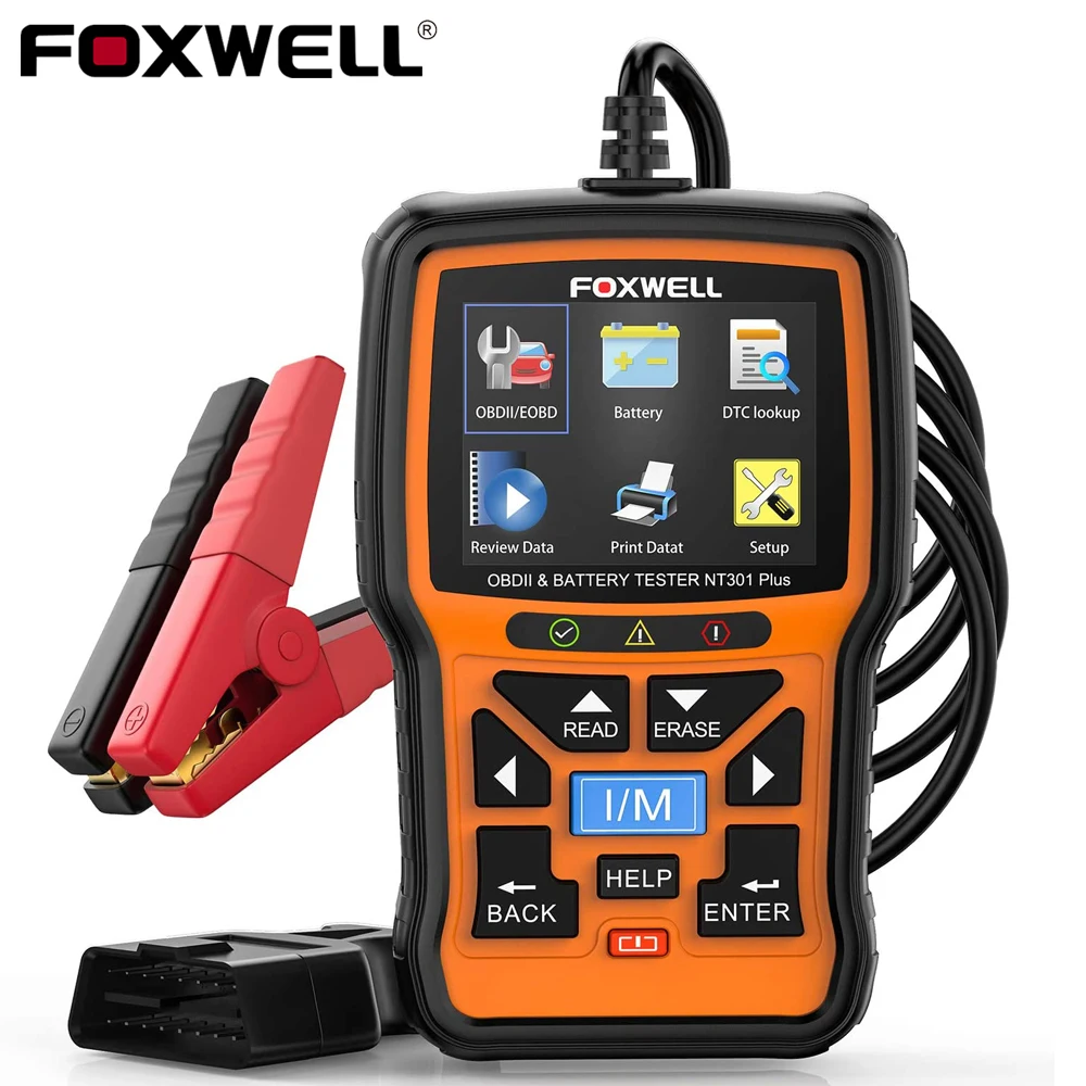 FOXWELL NT301 Plus OBD2 сканер 12 В тестер автомобильного аккумулятора EOBD OBDII считыватель