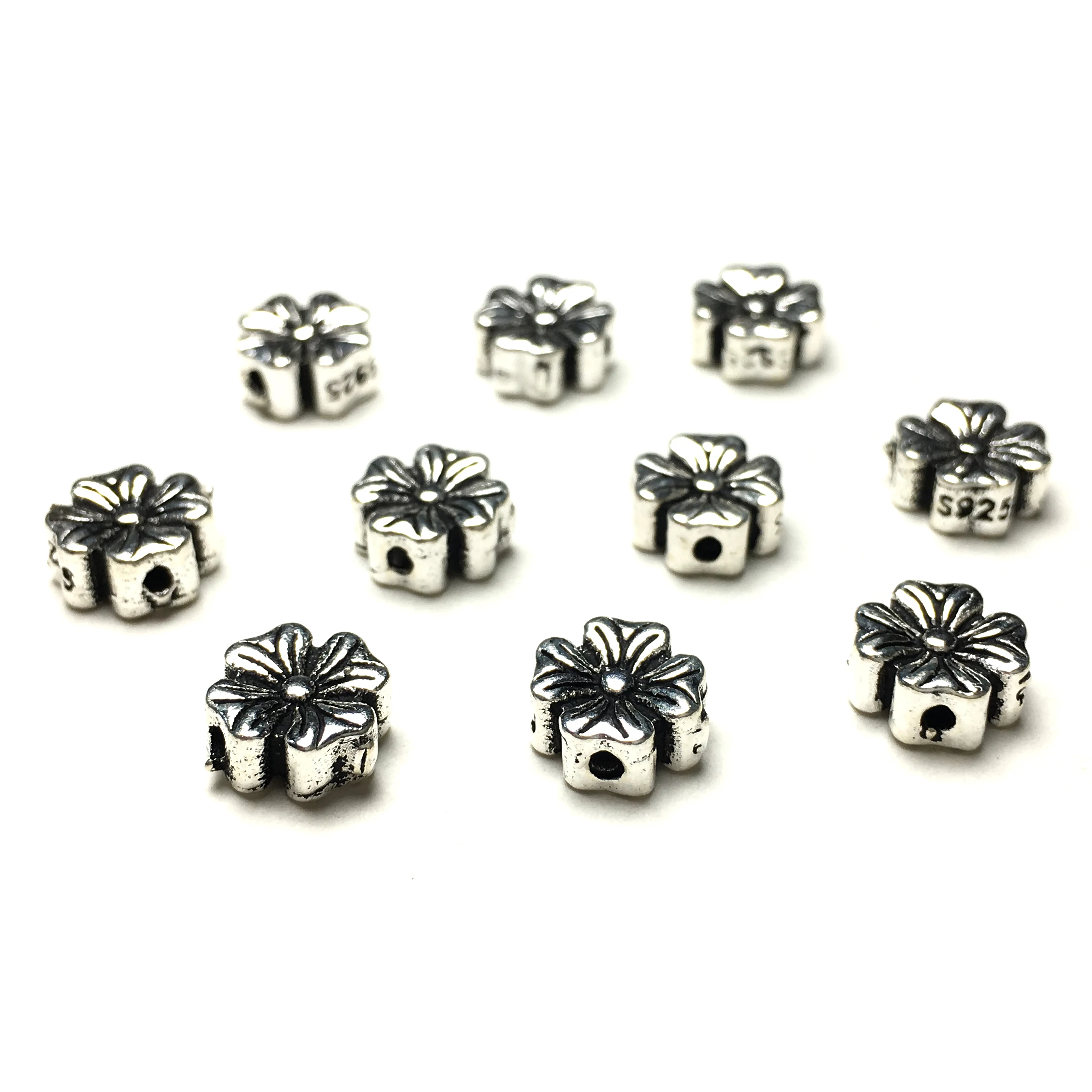 

8x8mm10pcs 925 Sterling Silver Flower Findings Loose Spacer Beads for Jewelry Making Charms DIY Bracelet Necklace Accessories
