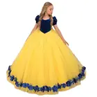 Желтое платье для девочки с цветами, пышное Тюлевое платье для первого причастия, платье с коротким рукавом для девочки на день рождения, платье принцессы