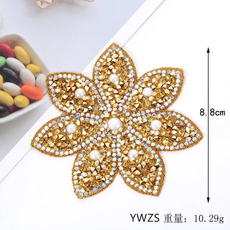 New arrival 10 pcs Flower Beads and Rhinestones iron on patches DIY Hotfix Motif Applique garment bag patch decor accessory | Дом и сад