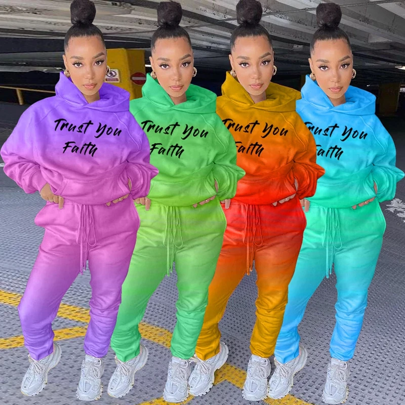 

Tie-Dye Two Piece Set Women's Set Hooded Sweatshirt Jogger Pants Suit Tracksuit Matching Autumn Winter Sweatsuits Casual Outfits