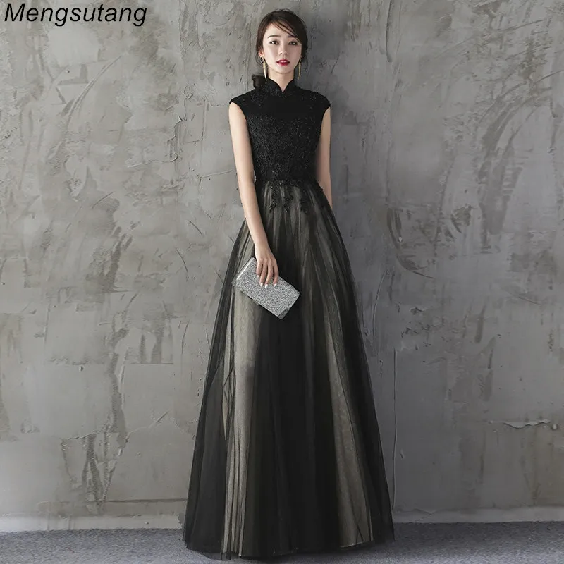 Женское длинное кружевное платье облегающее вечернее в китайском стиле с