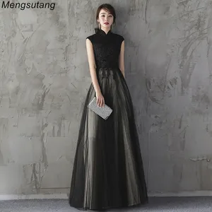 Женское длинное кружевное платье, облегающее вечернее платье в китайском стиле с V-образным вырезом и аппликацией из бисера, 2022