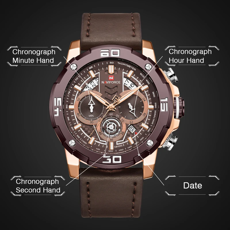 Часы наручные NAVIFORCE Мужские кварцевые брендовые Модные Аналоговые