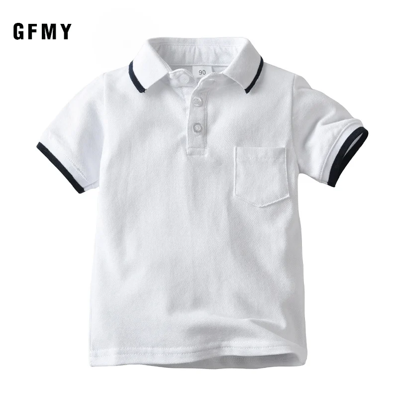 2020 New GFMY Summer  Short sleeve  Solid color  White Navy School Style Boys Polo Shirt  2year Comfort cotton Baby Top