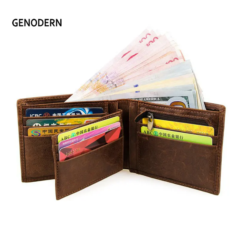 Мужской кошелек GENODERN из натуральной яловой кожи, короткий кошелек для монет, маленький винтажный кошелек, брендовый Высококачественный винтажный дизайнерский кошелек 8054B
