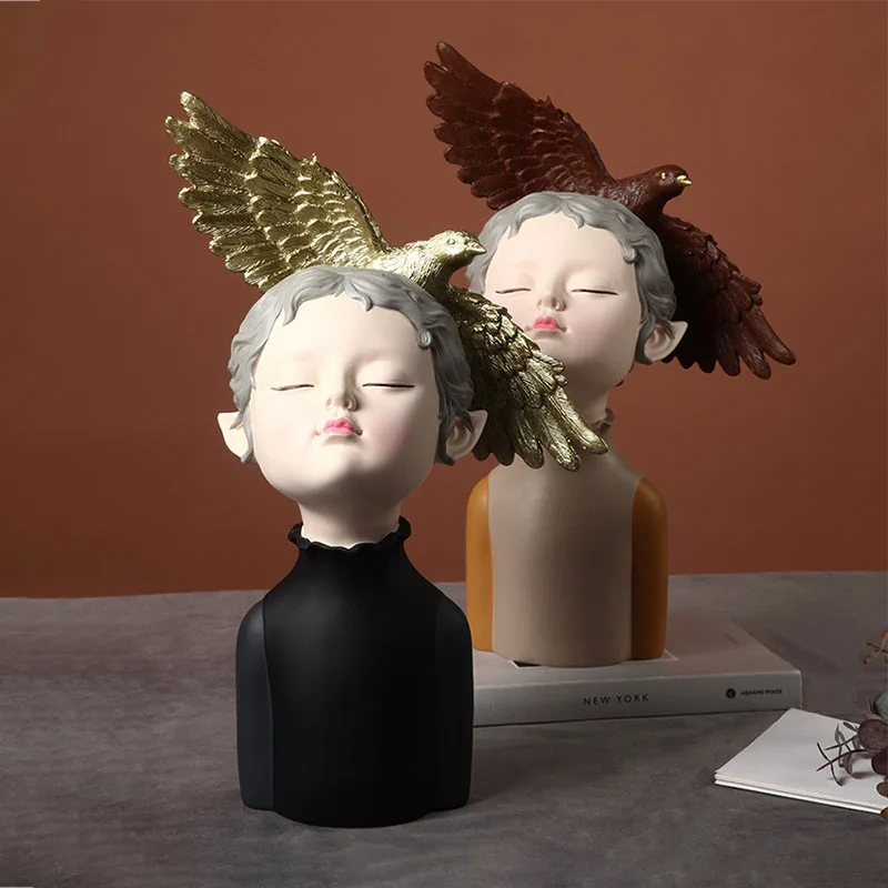 

European Dove Girl Artware Sculpture Home Decoration Accessories Modern Art Resin Character Statue Room Craft Figurine Gift