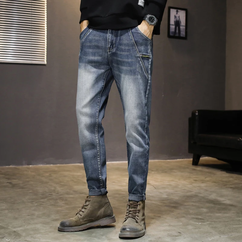 

Straight Jeans Men Mid Waist Jean Boyfriend Jeans Streetwear Loose Cacual Designer Long Denim Pants Trousers TPK08