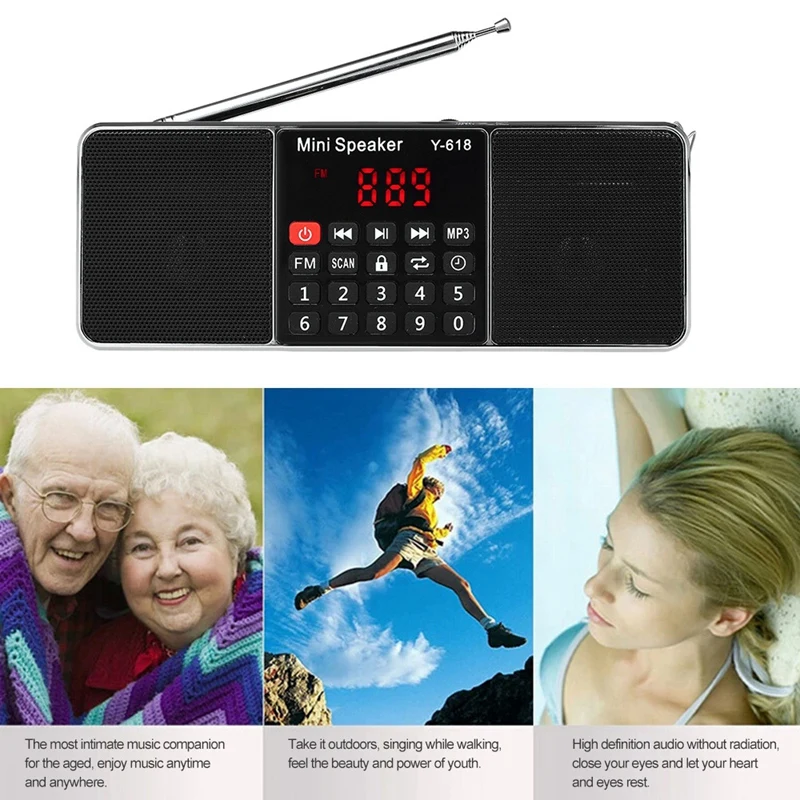 Y 618 Mini Fm радио цифровой портативный двойной Стереодинамик 3 Вт Mp3 o плеер высокое