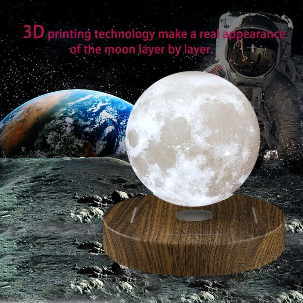 Магнитная левитирующая 3D Лунная лампа с деревянным основанием 10 см, ночник, плавающий романтический светильник, украшение дома для спальни
