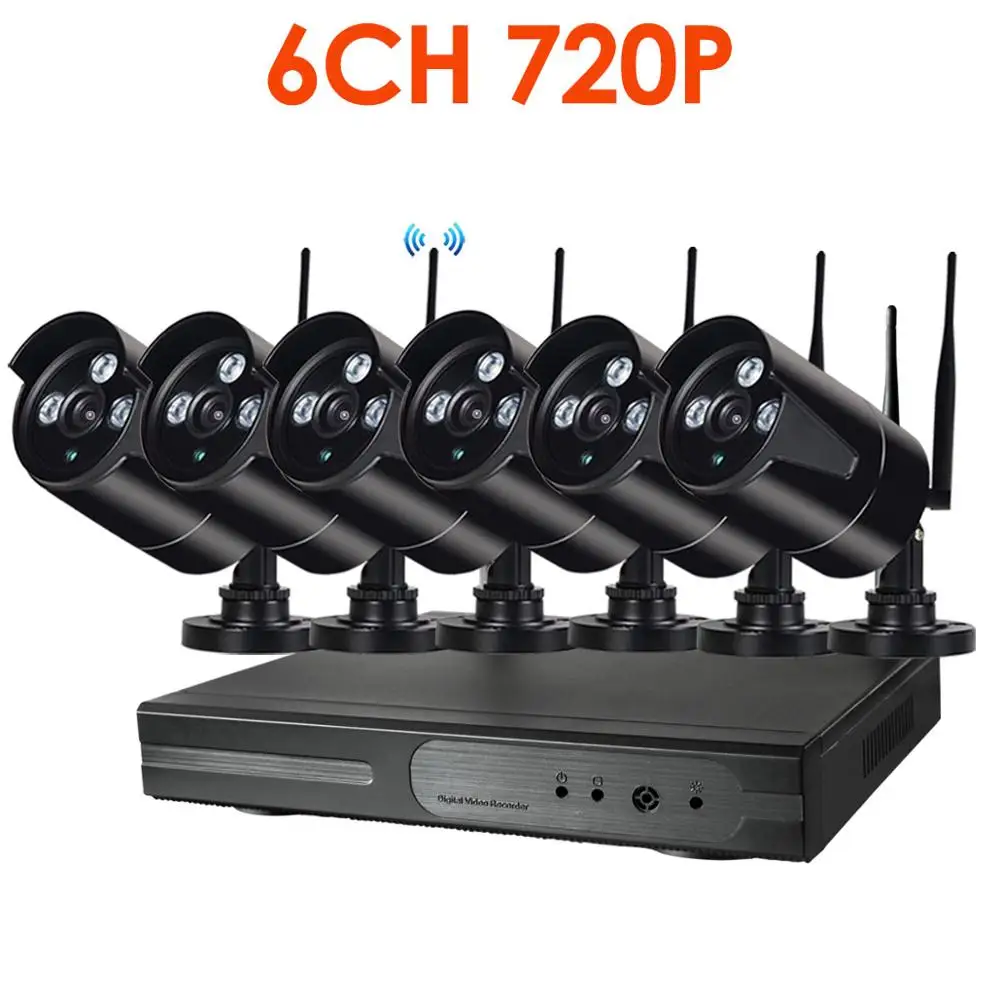 6CH 720P WIFI KIT 4CH 720P Аудио HD Беспроводной NVR комплект P2P 720P Крытый Открытый Черный ИК ночного видения безопасности 1.0MP аудио IP камера wifi CCTV система - Цвет: 6CH 720P WIFI KIT