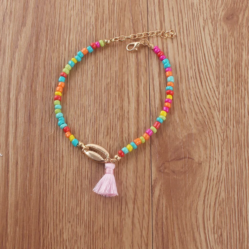 Boho металлические значки на руки браслеты для женщин пляжные красочные бусины кисточкой на ножные браслеты ювелирные изделия ножной браслет аксессуары - Окраска металла: 5