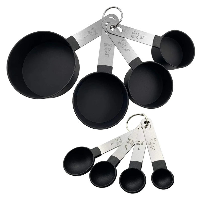 

8-Piece Measuring Cups and Spoons Kitchen Nesting Measurement Tools for Liquids and Solids,Black