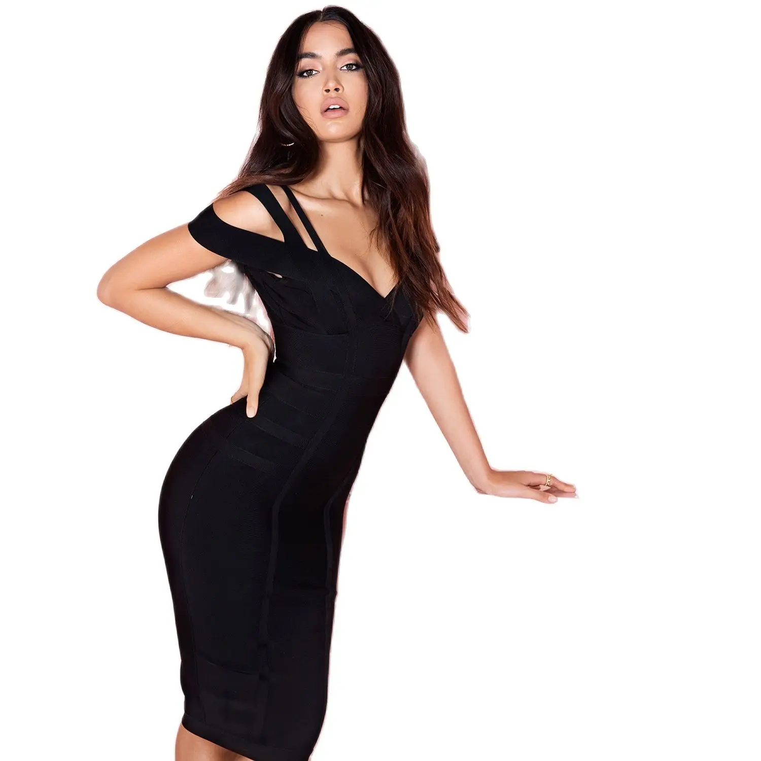 

Fashion Elegant Black Female Midi Dress Summer Party Birthday Festival Cute Sexy French Romantic Silk Tight Dress Women B472
