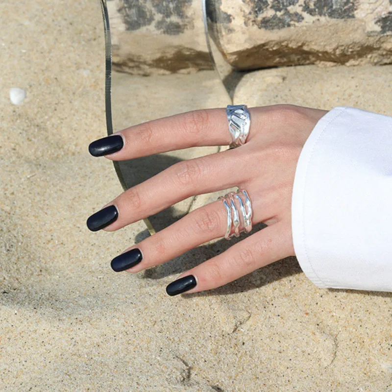 

925 Sterling Sliver Irregular Texture Korean Version Rings Gift For Women Minimalist Personalized Open Gold Punk Ring Jewellery