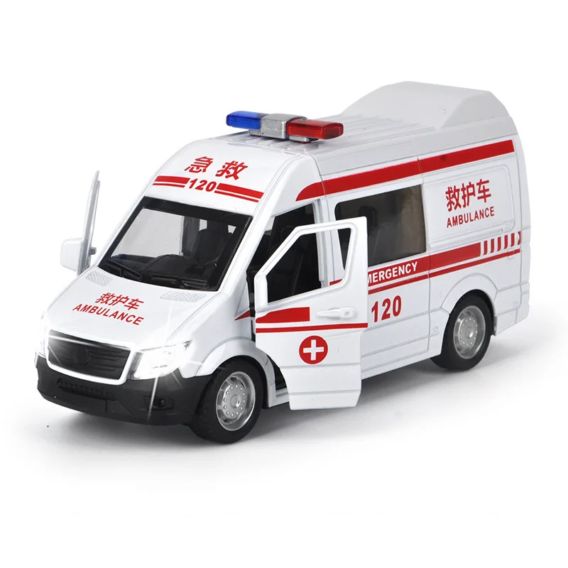 

2021 New Children Alloy Simulation 120 Ambulance Police Van Toy Children Car Toy With Sound And Lights Toys Gifts