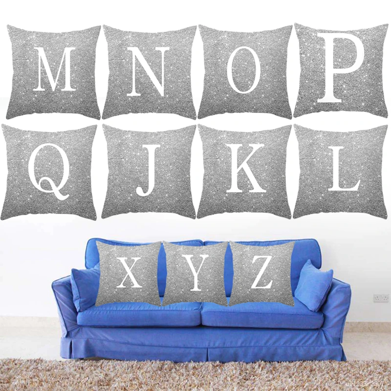 С изображением букв алфавита печатные серый наволочка для декоративных подушек