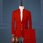 Индивидуальный заказ 2021 мужской костюм для выпускного вечера, красный Для мужчин костюмы с брюками смокинги на свадьбу со стоячим воротником Костюмы для жениха формальный мужской костюм на выпускной Для мужчин костюм пиджак
