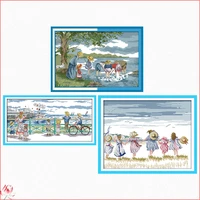 joy sunday friends play together cross stitch kit 14ct 11ct canvas printed fabric embroidery kit diy needlework sewing set