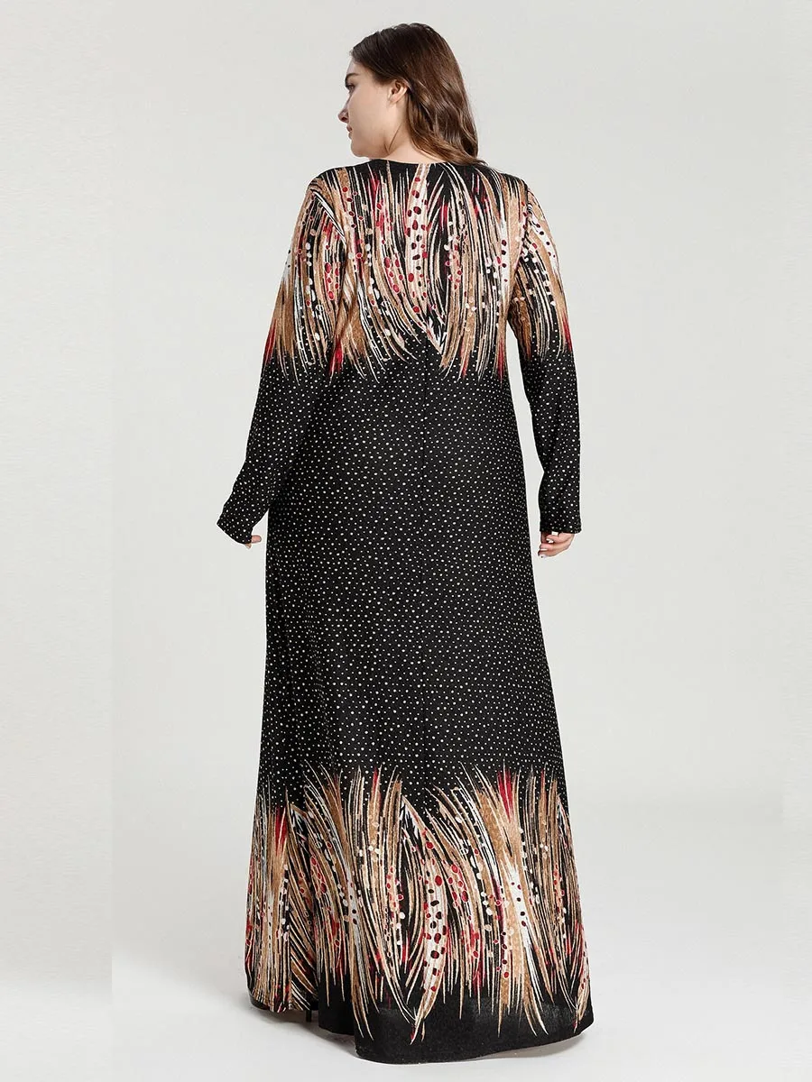 

Plus Size Women's Color Printing Fashion Long Sleeve Casual Arabian Dress Maxi Dresses for Women Women Boho Long Maxi Dress