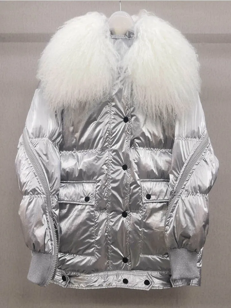 

Женская зимняя куртка с воротником из натурального Лисьего меха