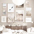 Плакат в скандинавском стиле с изображением падающих Тростников грибов птиц спокойного пляжа, Картина на холсте, украшение картин для гостиной