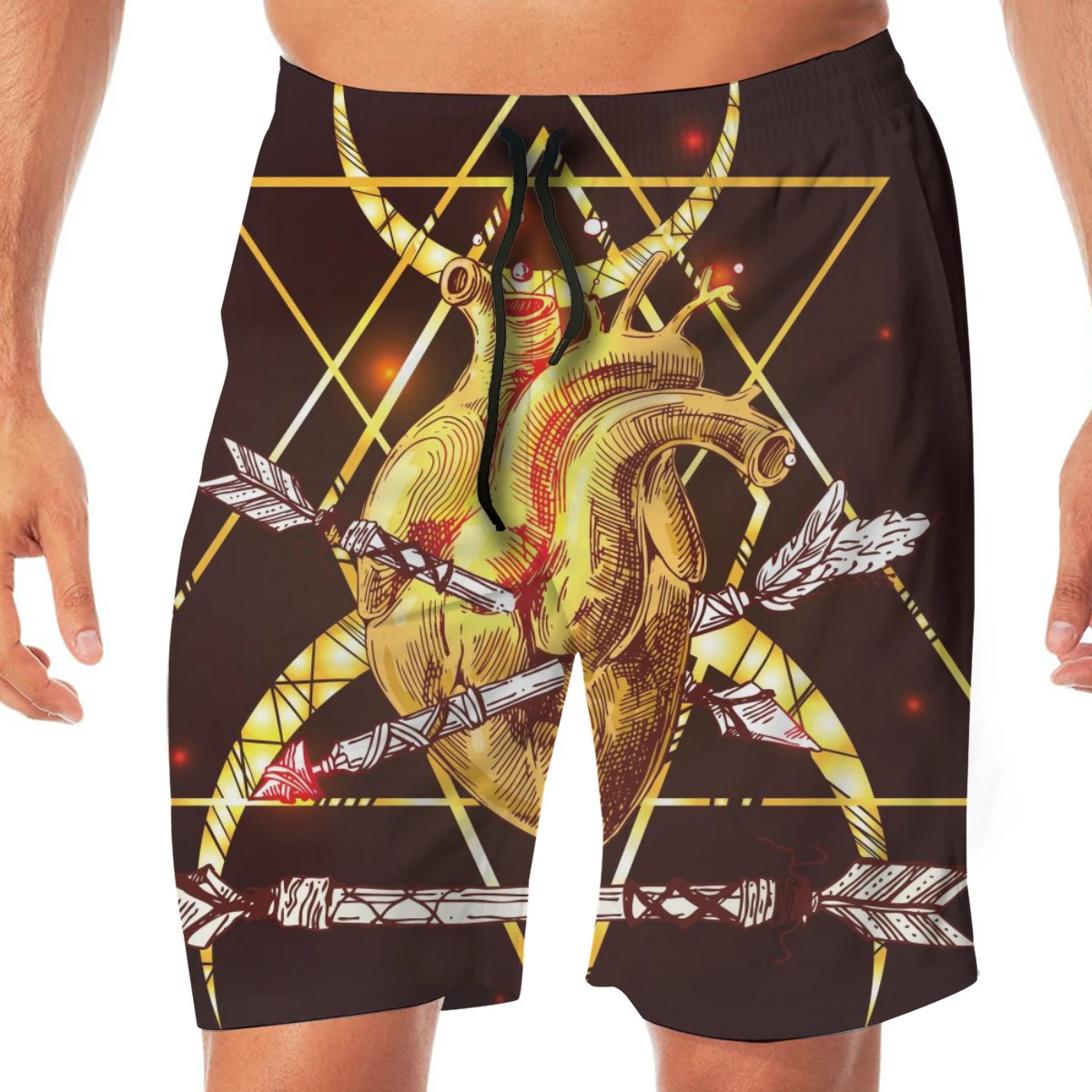 

Summer Boho Gold Human Heart And Arrow Hand Drawn Men Novelty Gay Funny Lounge Pants Beachwear