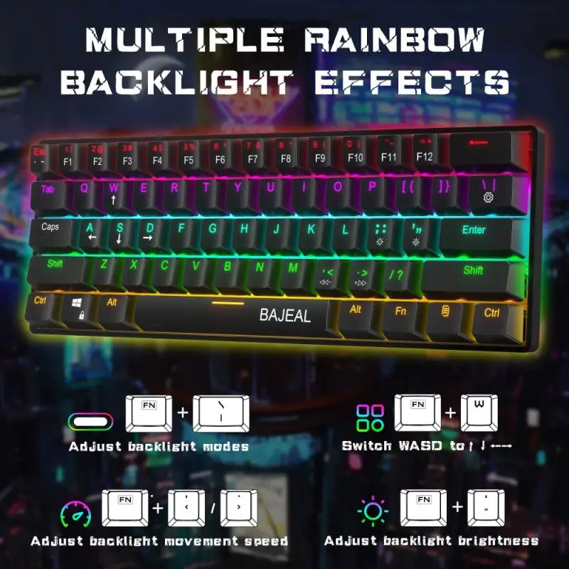 

1pc New 61-Key Green Axis Wired Type-C Keyboard Mini Mechanical Keyboard Home Office Silent Keyboard Game E-sports Keyboard