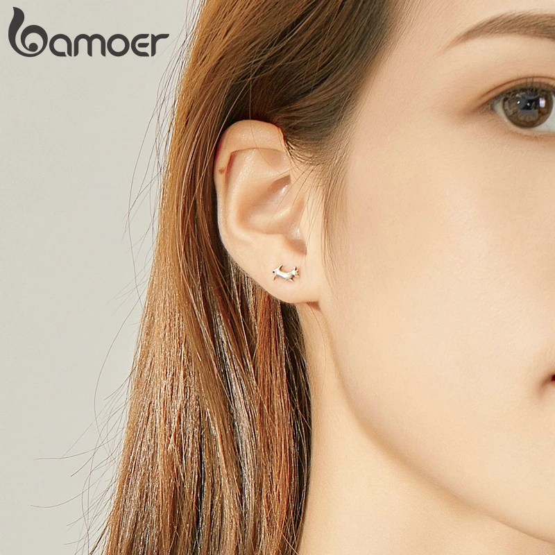 Bamoer GXE818 Оригинальные серьги-гвоздики с щенком из гипоаллергенного стерлингового серебра 925 простой минималистичный женский трендовый ювелирный подарок для девушки.