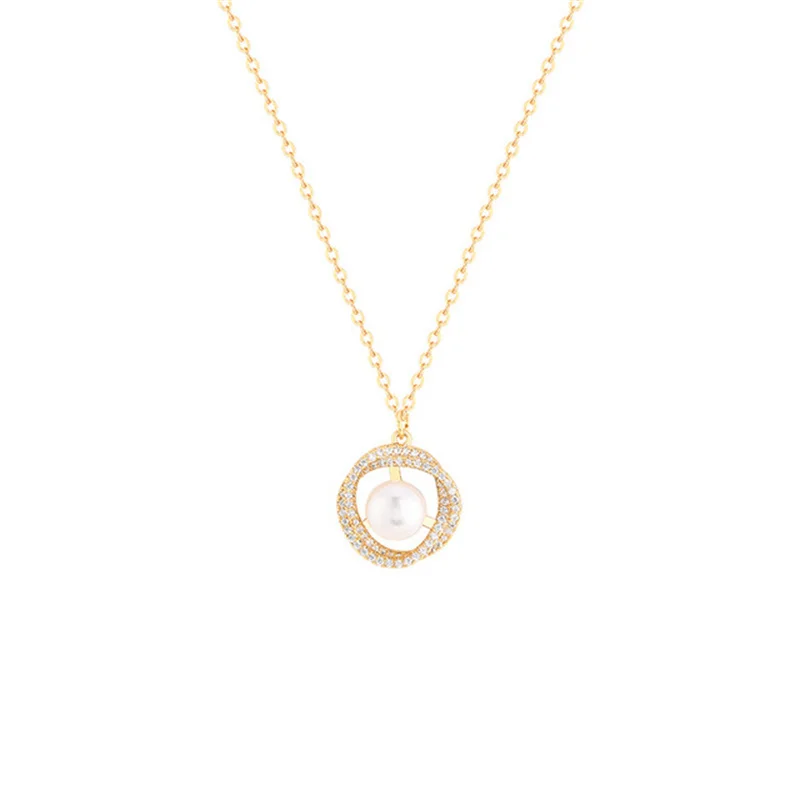 

South Korea east gate fashion contracted individual character tide choker pearl inset diamond necklace web celebrity temperament