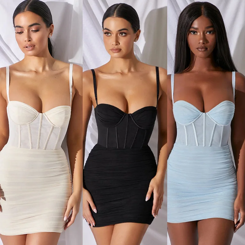 

2021 Summer Women Dress Spaghetti Straps Sash Sexy Dress Lady Mini Night Club Party Dress Bodycon Dress Robe Vestidos Girls