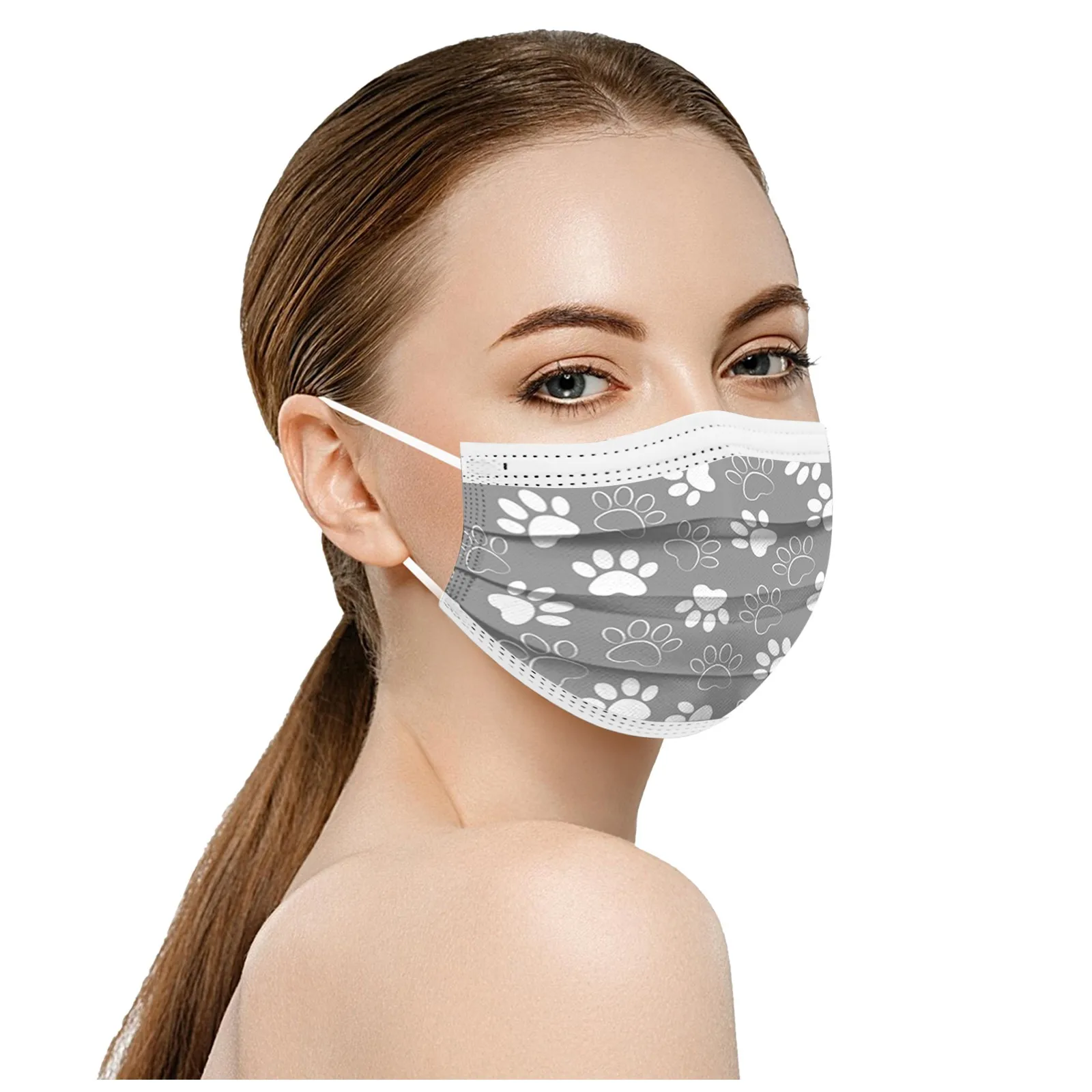 

50pcs Adult Mouth Mask Cute Casual Cat Prints Breathable 3 -layer Disposable Mouth Mask Mouth Cover Windproof Masque 2021