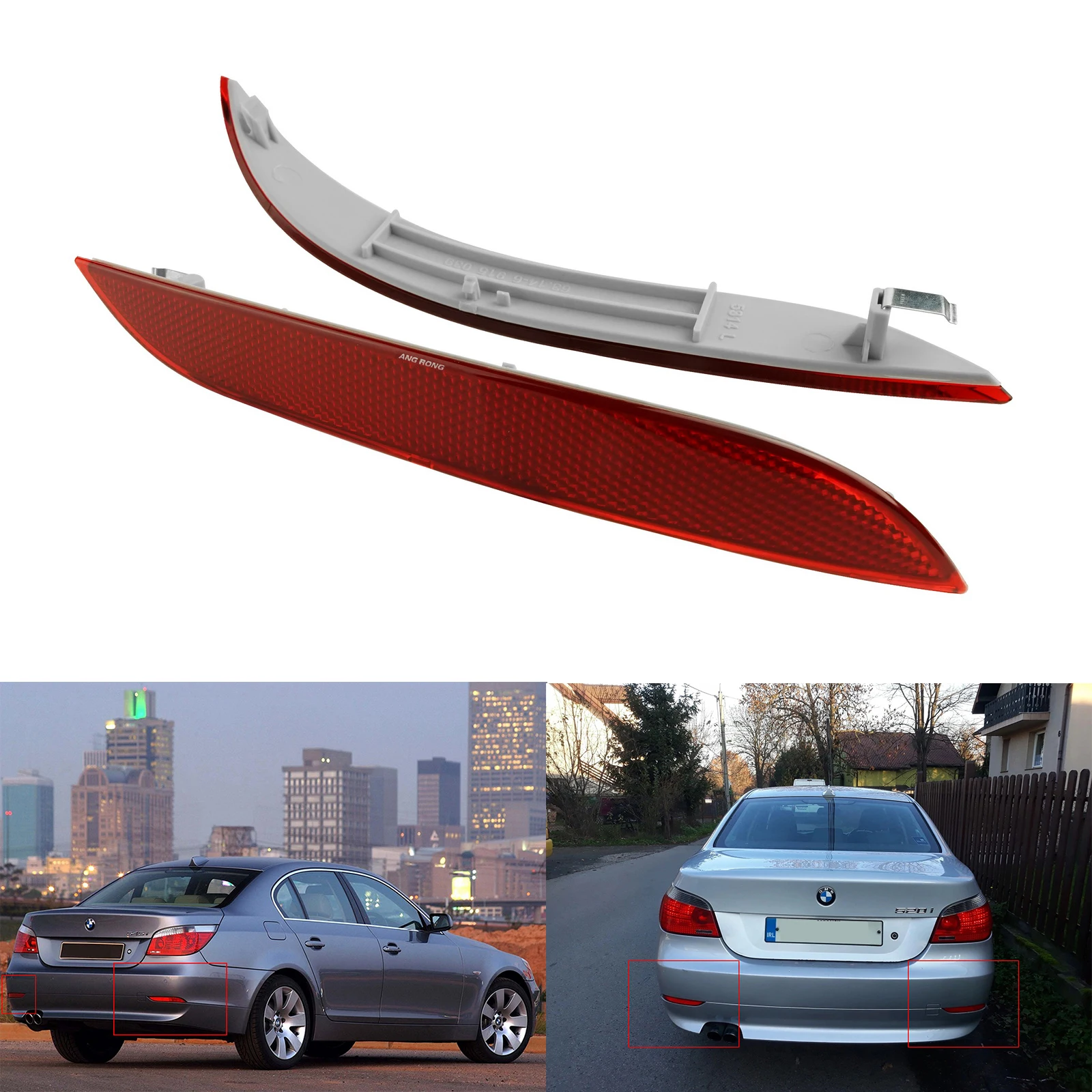 

ANGRONG 2X пара для 2003-2007 BMW 5-Series E60 E61 красный бампер отражатели Комплект ламп L & R