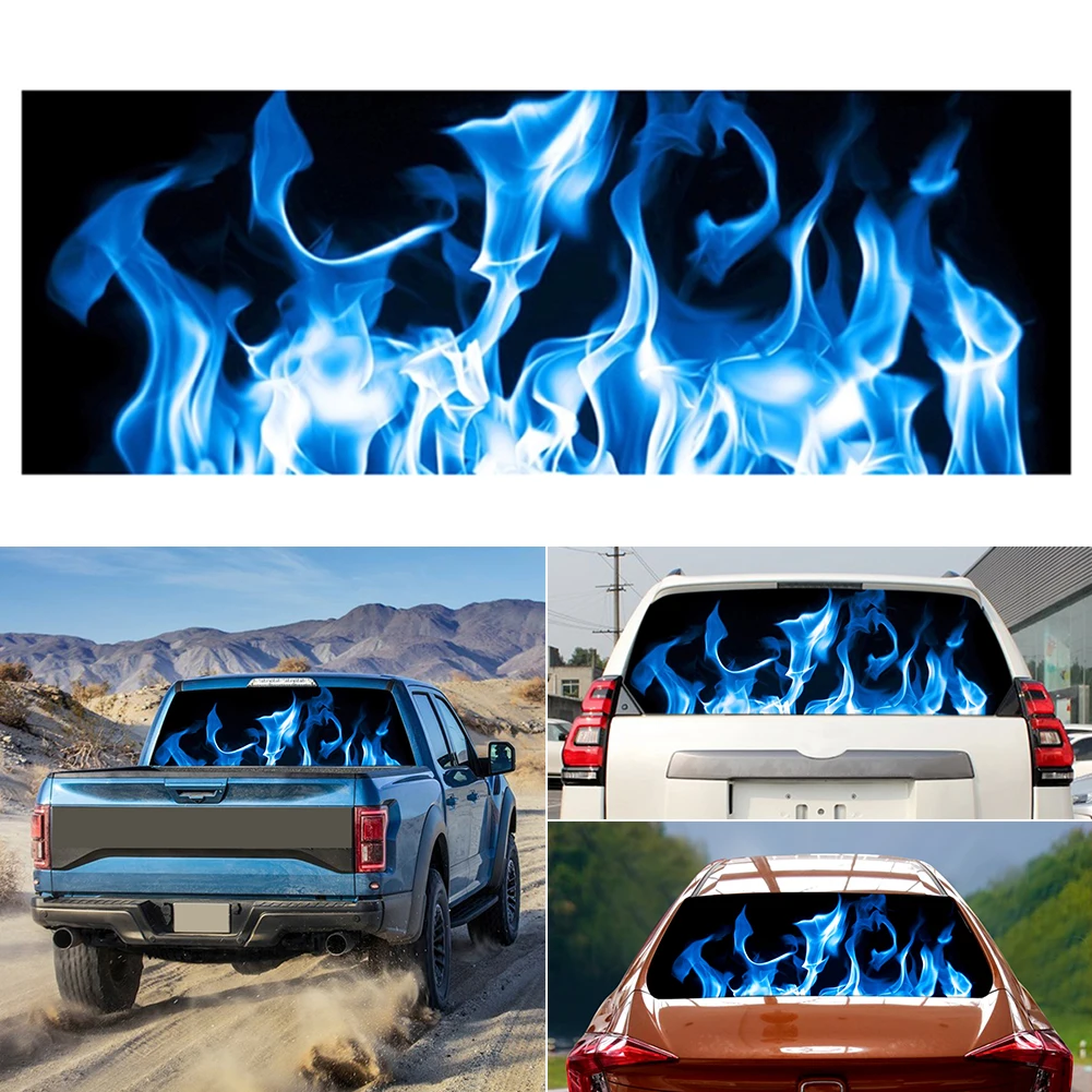 

Burning blue flame totem car rear window stickers truck SUV leather cartoon stickers car interior accessories