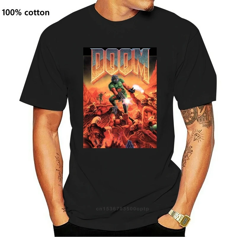 

Мужская черная футболка Doom Cover Art