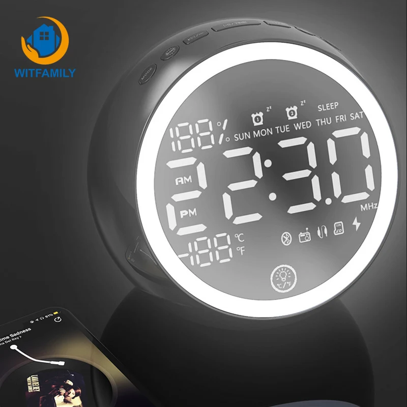 Настольный будильник прикроватный ночник Bluetooth колонка Fm радио электронный