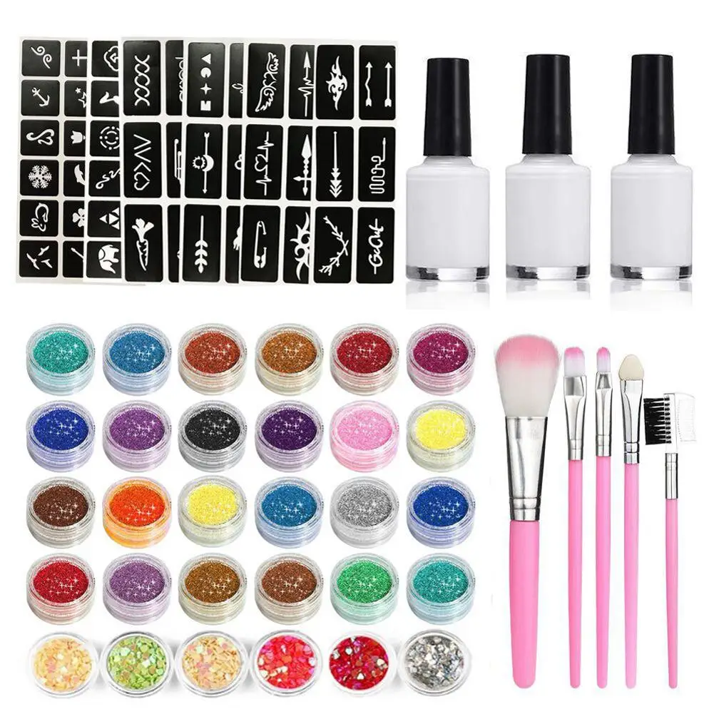 Новый набор из 60 шаблонов Flash Diamond Glitter Powder для Временной Татуировки