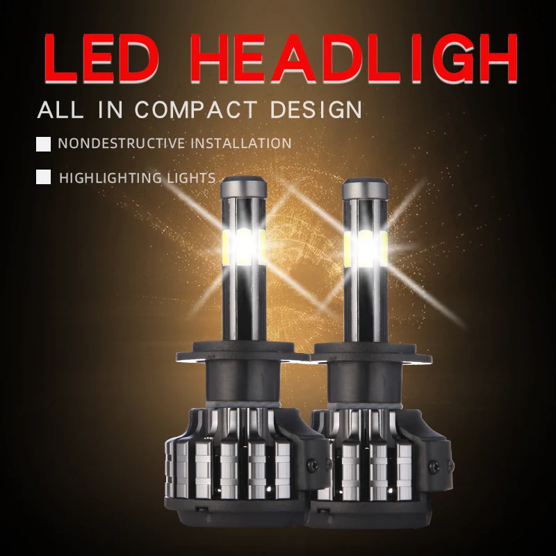 

TCYATO New Style Led Car Headlight super h4 H7 H8 H11 9005 9012 9007 h13 turbo 120w 12000lm 6500k white 6-Side 360° type