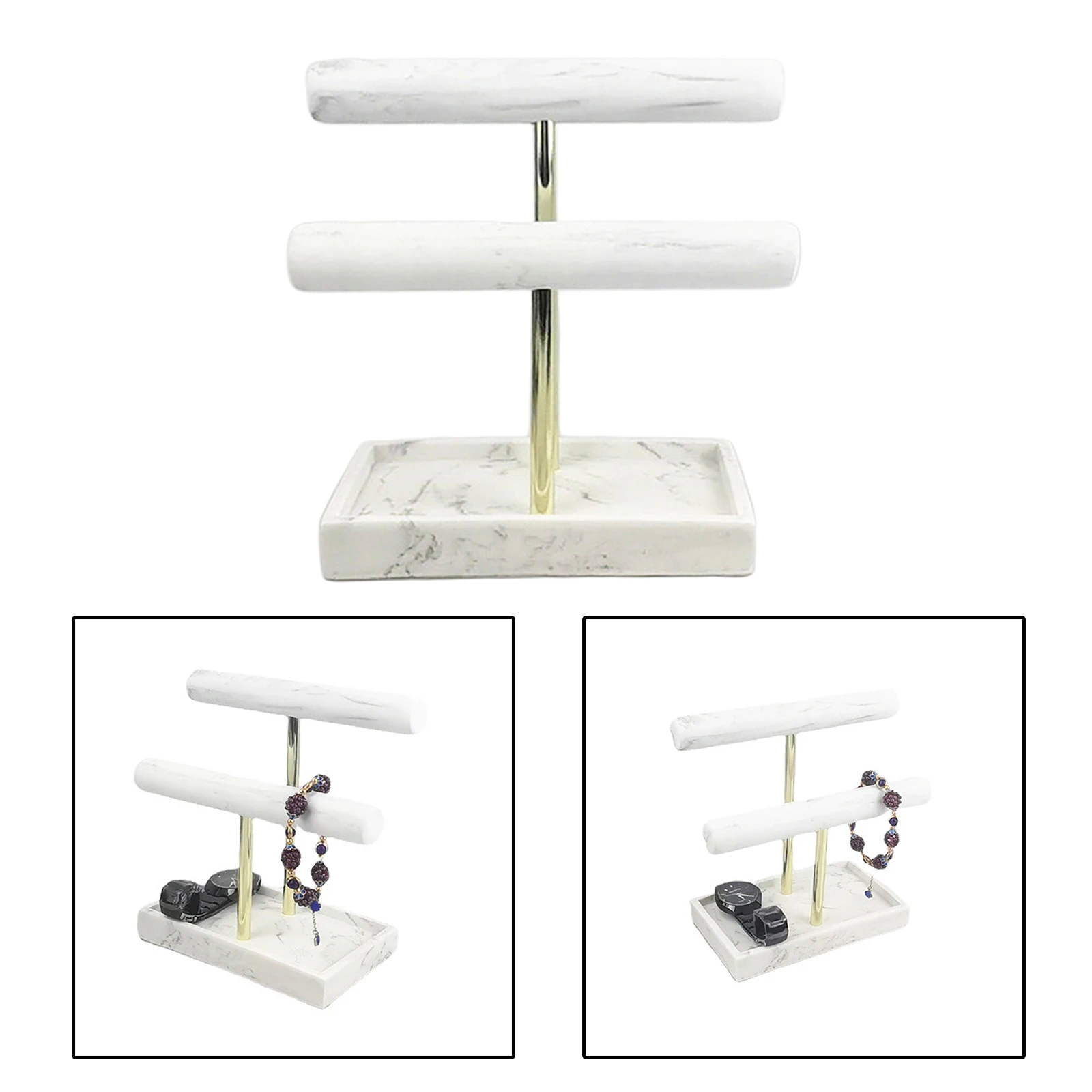 

Часы с центральным ремешком в виде буквы т мраморный ювелирных изделий Дисплей для дома, браслет держатель 2 уровня пояс Органайзер ожерель...