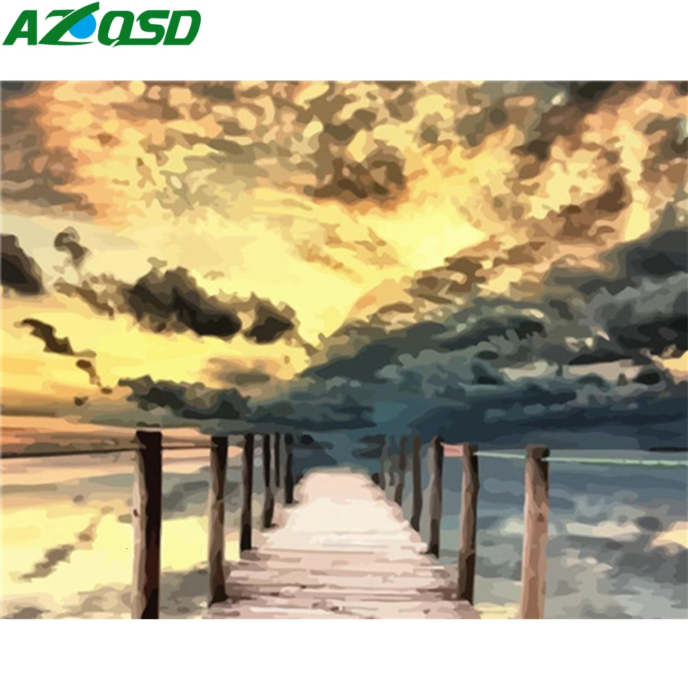 AZQSD Unframe краска по номерам на холсте Пейзаж акриловая уникальный подарок DIY