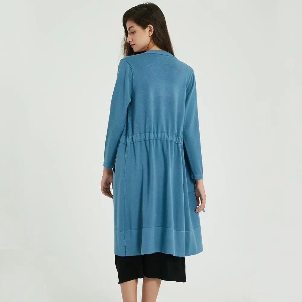 Wixra Women Solid Knitted Long Cardigan Sweater Autumn Winter Casual Lace-up Sleeve Pockets Knit Female Tops |