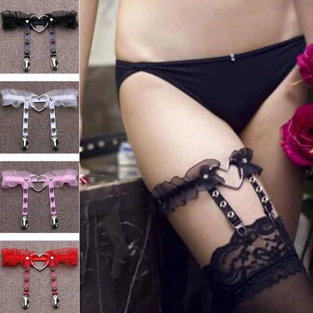 

1Pc Women Girl Punk Gothic Heart-shape Ring Spikes Elastic Garter Belt Suspender