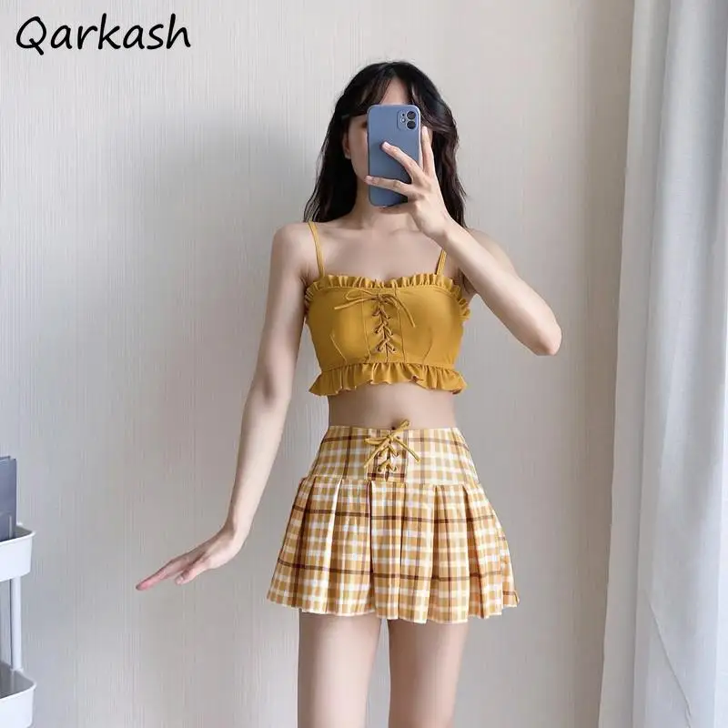 

Bikini Sets Women Sleeveless Kawaii Ins Sweet Summer Hipster Swimming Suits Ulzzang Causal Ruffles Design Fashion Female Basic