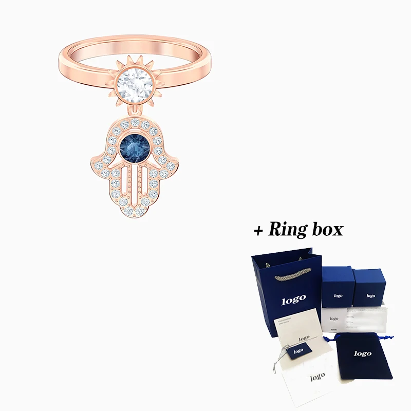 

Fashion Jewelry SWA New SYMBOLIC Ring Blue Rose Gold Elegant Hamster Hand Shape Exquisite Crystal Ladies Birthday High-End Gift
