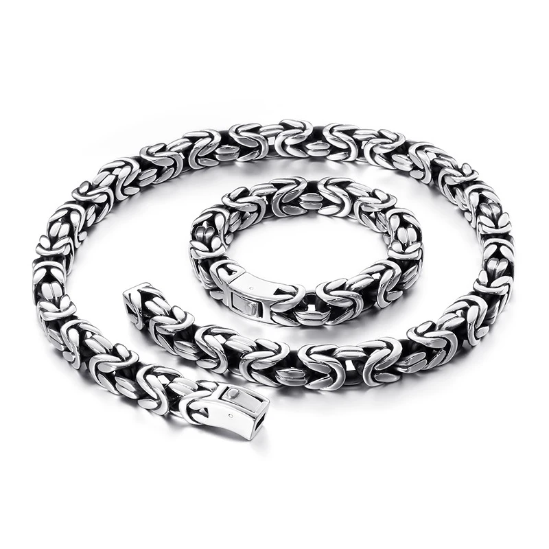 

10/13mm Heavy Vintage Men Stainless Steel Weave Necklace Bracelets Punk Rock Hiphop Biker Chain Necklace Bangle Jewelry 2021